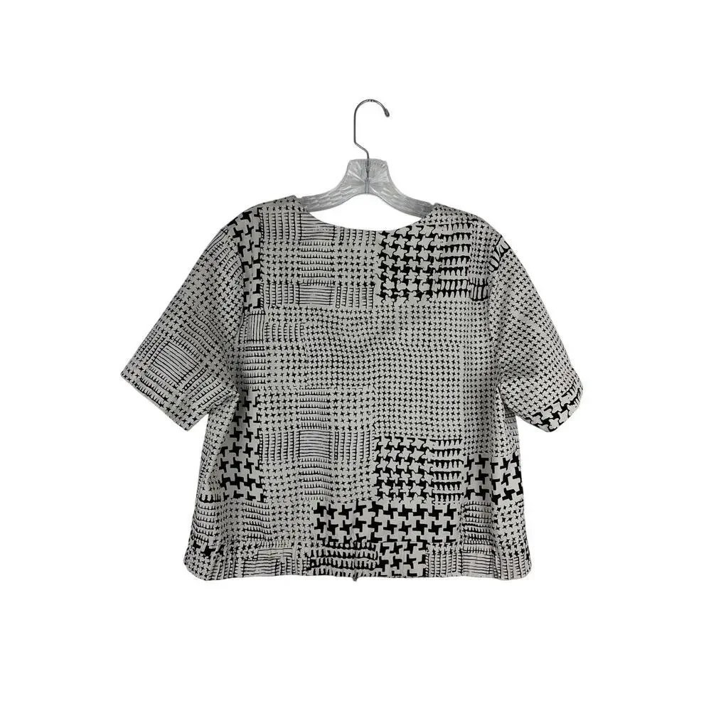 CAbi #931 Coupe Bomber Jacket Ivory Houndstooth Short Sleeve Full Zip‎ XL